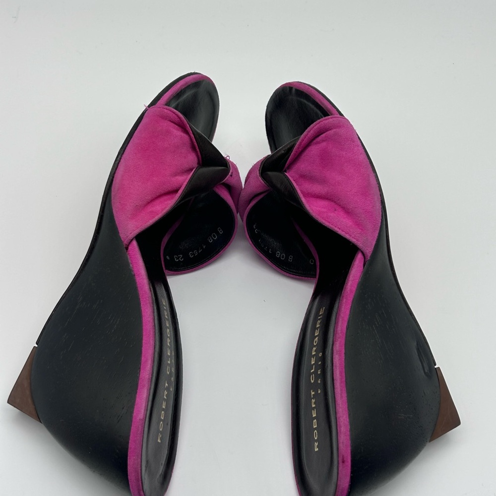 Robert Clergerie Pink Suede Knot Wedge Sandals - Picture 12 of 16